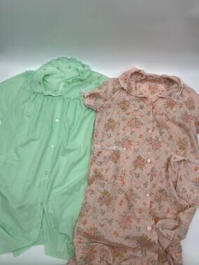 Lot of 2 Vintage Floral House Coat Day Dress  Button Down Retro Loungewear L?